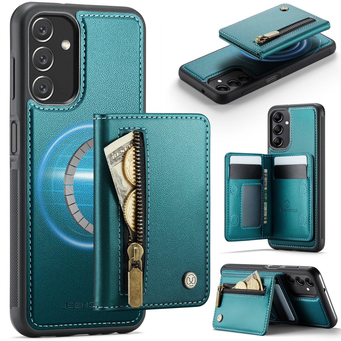 New 2-in-1 RFID Blocking Zipper Wallet Leather Phone Case for Samsung Galaxy A14