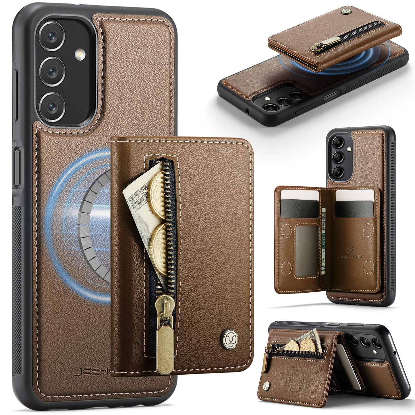 New 2-in-1 RFID Blocking Zipper Wallet Leather Phone Case for Samsung Galaxy A14