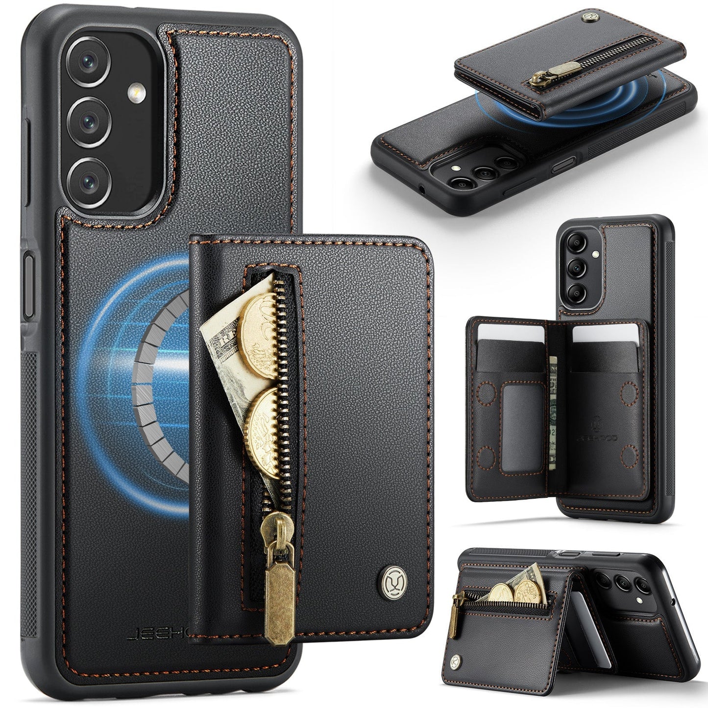 New 2-in-1 RFID Blocking Zipper Wallet Leather Phone Case for Samsung Galaxy A14