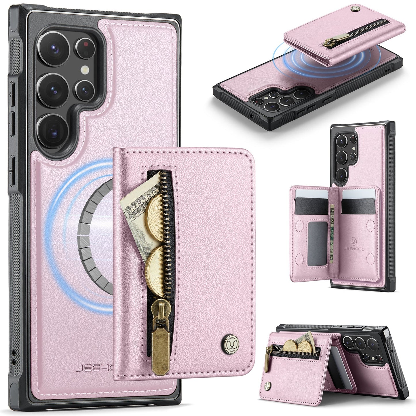 New 2-in-1 RFID Blocking Zipper Wallet Leather Phone Case for Samsung Galaxy S22 Ultra