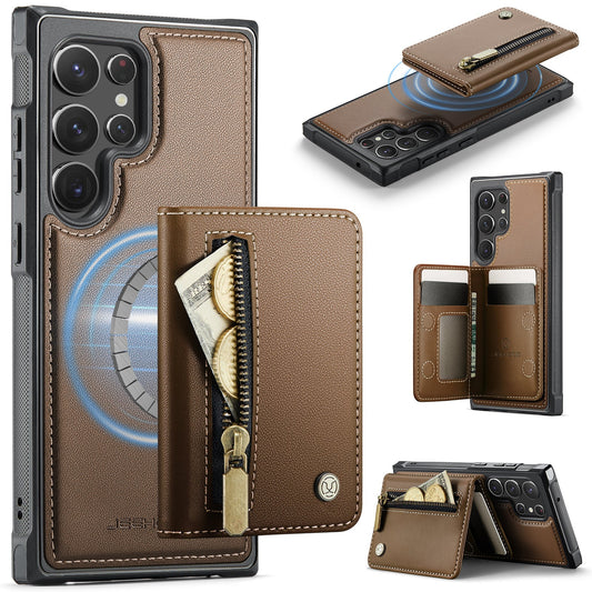 New 2-in-1 RFID Blocking Zipper Wallet Leather Phone Case for Samsung Galaxy S22 Ultra