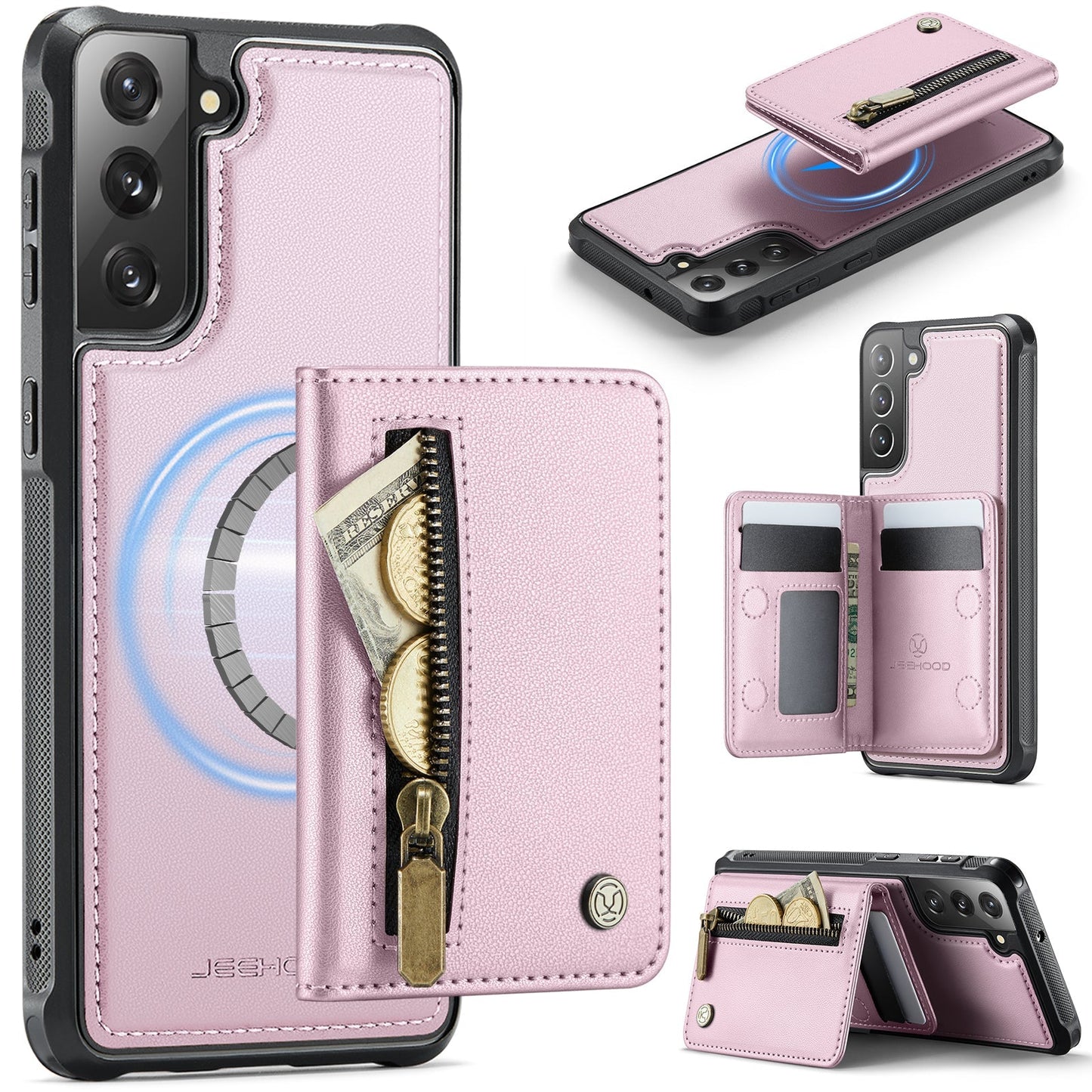 New 2-in-1 RFID Blocking Zipper Wallet Leather Phone Case for Samsung Galaxy S22+