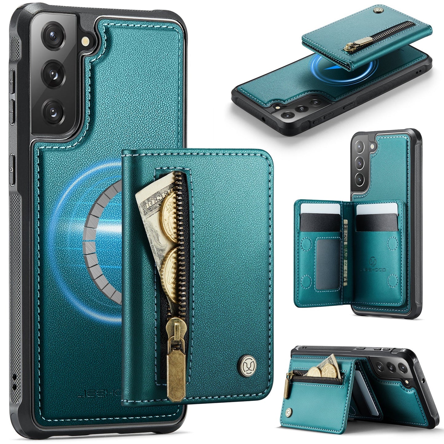 New 2-in-1 RFID Blocking Zipper Wallet Leather Phone Case for Samsung Galaxy S22+