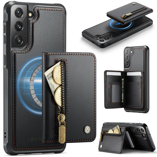 New 2-in-1 RFID Blocking Zipper Wallet Leather Phone Case for Samsung Galaxy S22