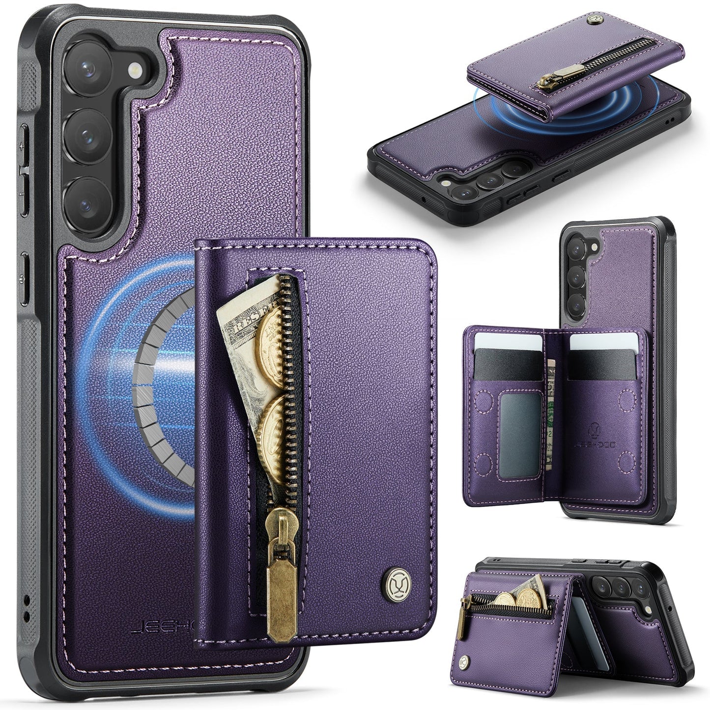 New 2-in-1 RFID Blocking Zipper Wallet Leather Phone Case for Samsung Galaxy S23