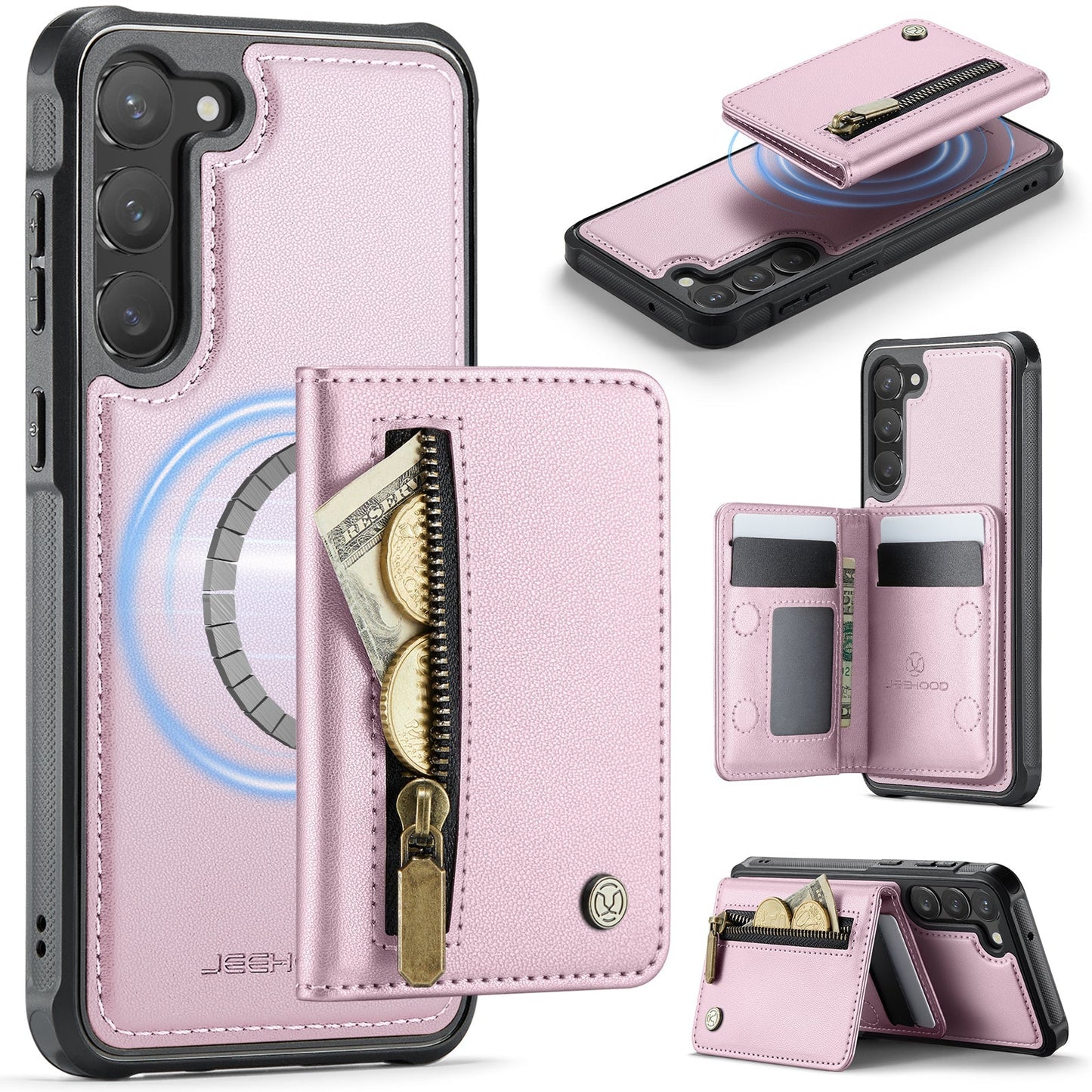 New 2-in-1 RFID Blocking Zipper Wallet Leather Phone Case for Samsung Galaxy S23