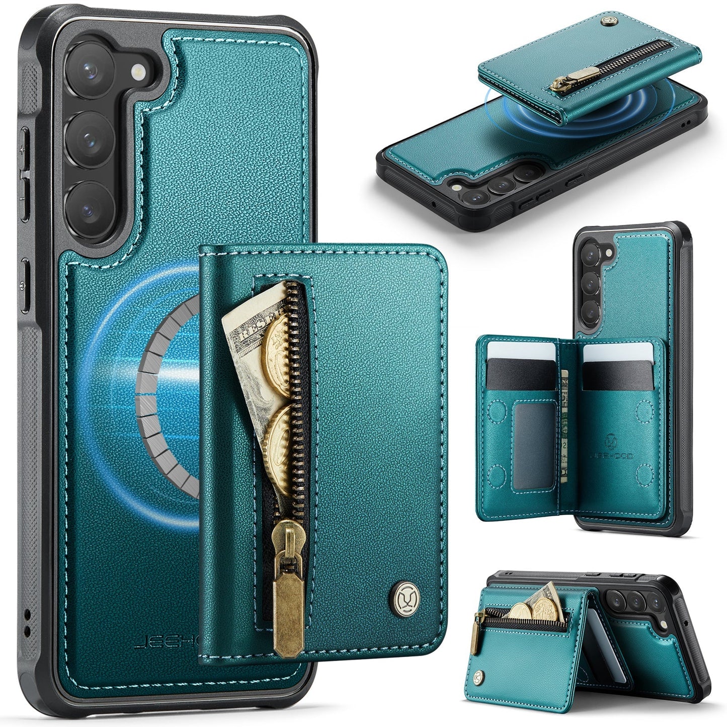 New 2-in-1 RFID Blocking Zipper Wallet Leather Phone Case for Samsung Galaxy S23