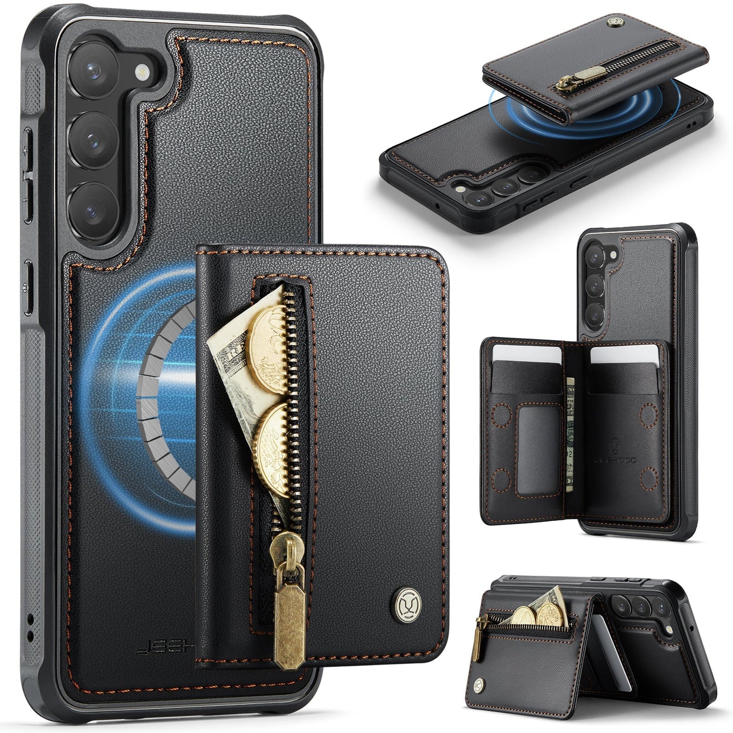 New 2-in-1 RFID Blocking Zipper Wallet Leather Phone Case for Samsung Galaxy S23