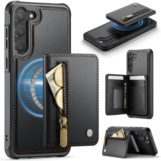 New 2-in-1 RFID Blocking Zipper Wallet Leather Phone Case for Samsung Galaxy S23