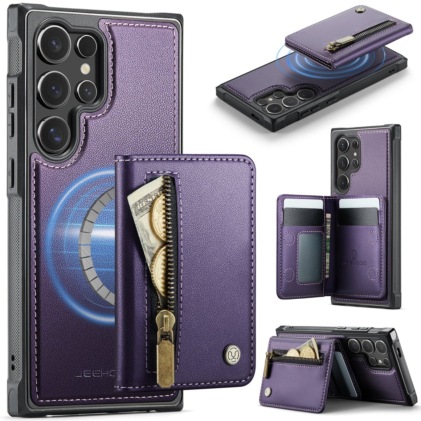 New 2-in-1 RFID Blocking Zipper Wallet Leather Phone Case for Samsung Galaxy S25 Ultra