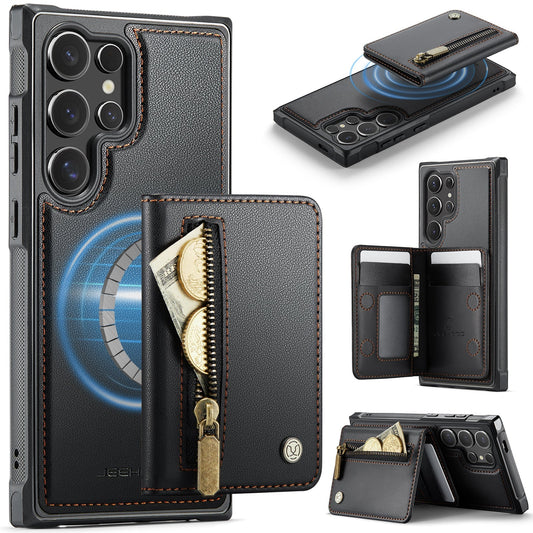 New 2-in-1 RFID Blocking Zipper Wallet Leather Phone Case for Samsung Galaxy S24 Ultra