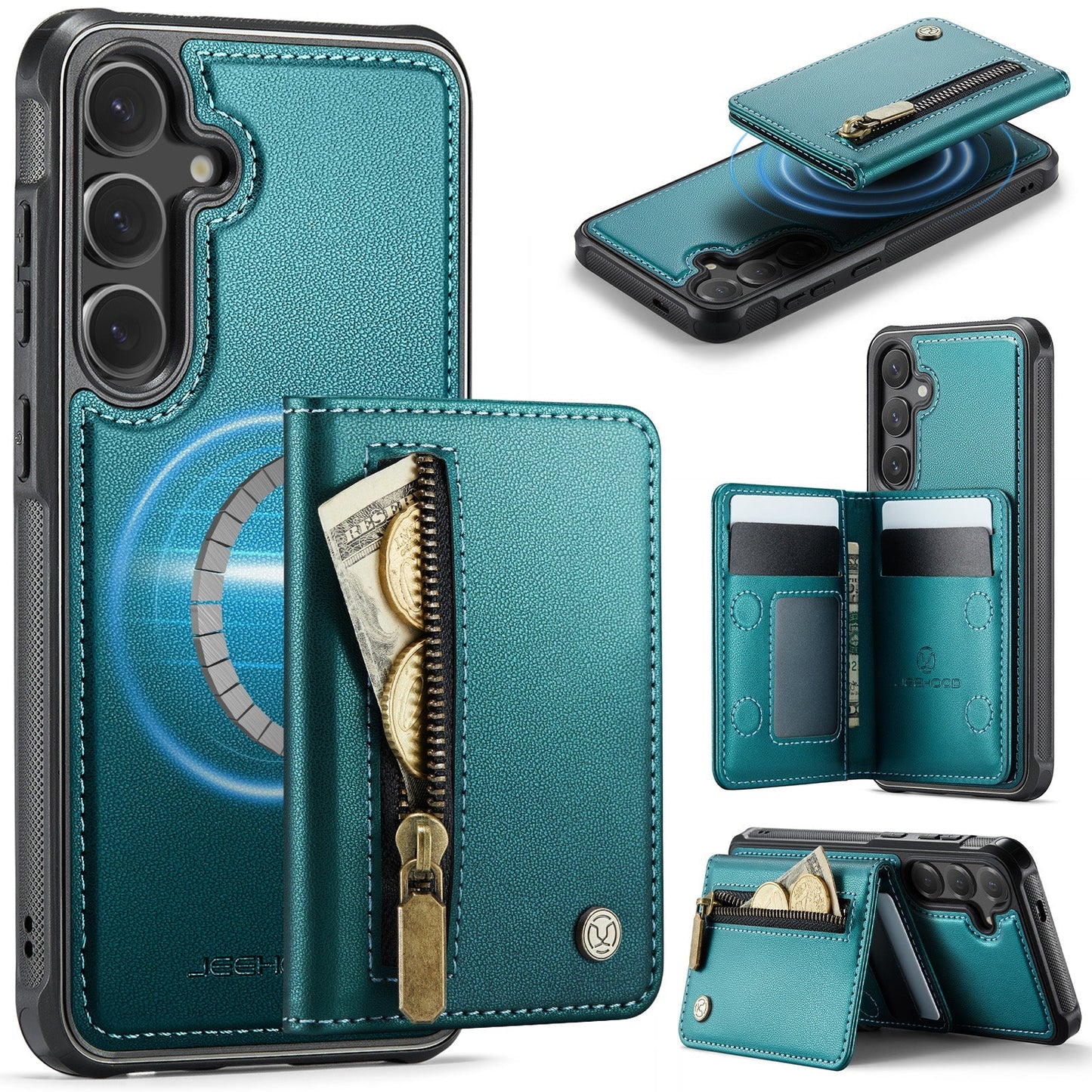New 2-in-1 RFID Blocking Zipper Wallet Leather Phone Case for Samsung Galaxy S24+